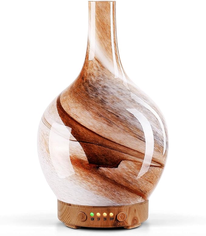 Porseme 150ml Glass Essential Oil Diffuser Aromatherapy Ultrasonic Cool Mist Humidifier 6 Running Hours Waterless Auto-Off Air Diffusers for Relax Yoga,Office Working Spa and Rest (Desert)