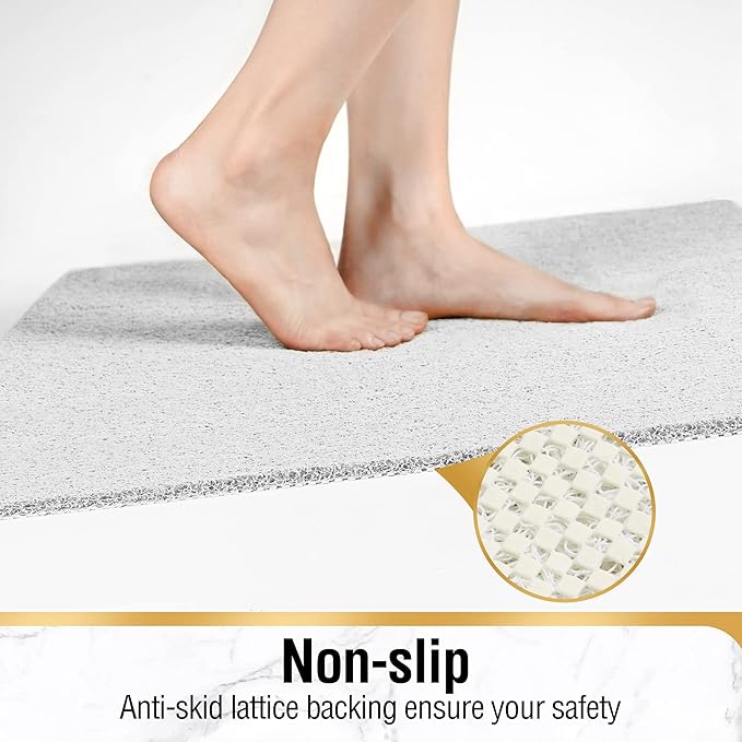 HITSLAM Non Slip Bathtub Mat 40 x 20 Inch, Extra Long Bath Mat for Tub, Soft PVC Loofah Shower Floor Mat with Drain, Quick Drying Bathroom Tub Mat for Wet Area, Without Suction Cup, White