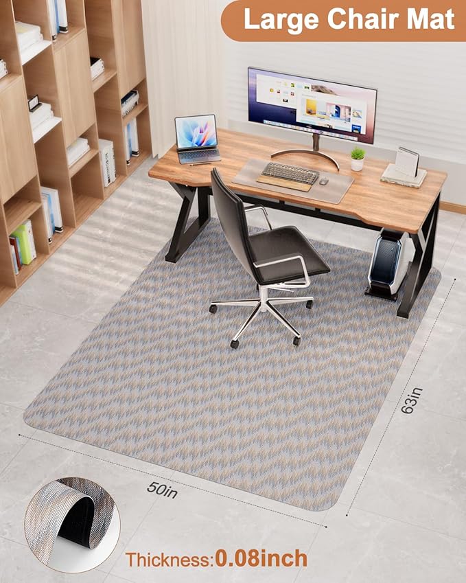 Blvornl Large Office Chair Mat for Hardwood Floor, Rolling Chair Chair Mat for Hard Wood, Large Anti-Slip Hard Floor Protector, Heavy Duty Computer Desk Rug for Office and Home 50"*63"
