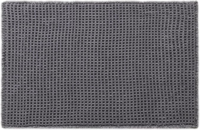TYUU Waffle Bath Mat, Boho Bathroom Rugs Non Slip Washable Super Absorbent Quick Dry Bath Mat Farmhouse Bathroom Decor, 36"x24" Grey
