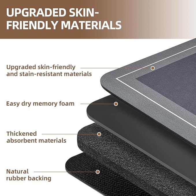 Diatomaceous Earth Bath Mat Super Absorbent Quick Dry Bath Mat, Bathroom Rugs Non Slip Washable, Thin Dark Gray Bathroom Floor Mats-Shower Rug for in Front of Bathtub Shower, Easy Care,19.6"x31.5"
