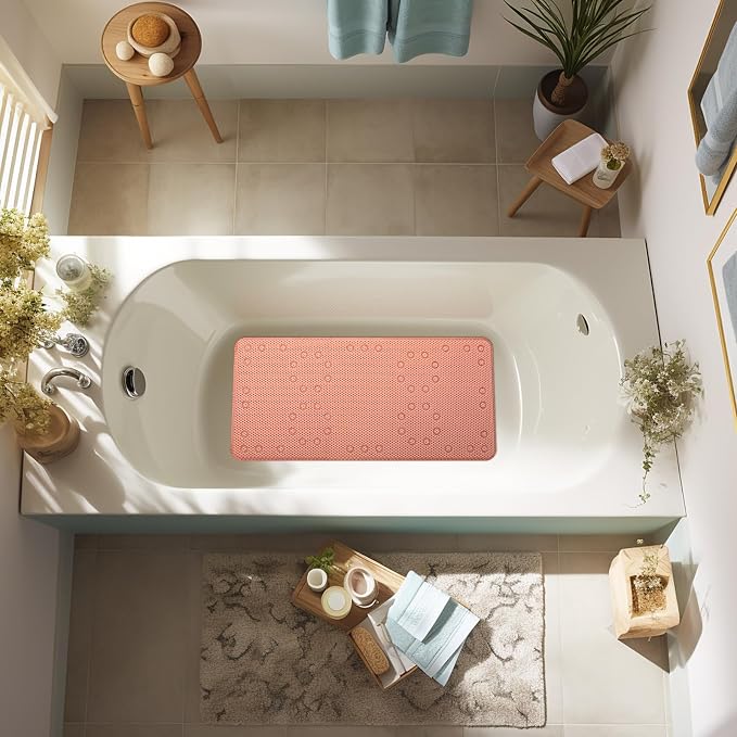 Bathtub Mat Non Slip 36” X 17” Shower Mat Soft Foam Bath Mats for Bathroom Tub, Bathtub Mat with Drain Holes, Suction Cups, Shower Mat Non Slip (Orange, 36'' x 17'')