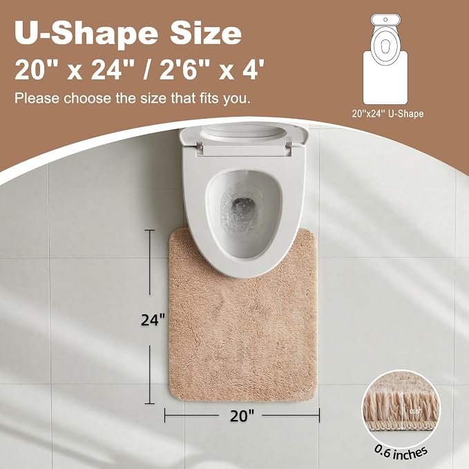 TYUU Toilet Rug, Ultra Soft Toilet Rugs U Shaped Machine Washable Non Slip Absorbent Quick Dry Toilet Mat with Rubber Backing, Beige 20" x 24" U Shape
