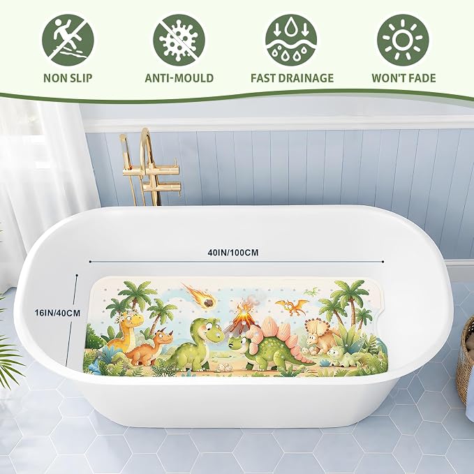 XIYUNTE Baby Bath Mat for Tub Non Slip Kids, BPA Free Extra Long Bathtub Mat 40x16 with Drain Holes and 200 Suction Cups, Non Toxic Machine Washable Toddler Bath Mat, Eco-Friendly Certified