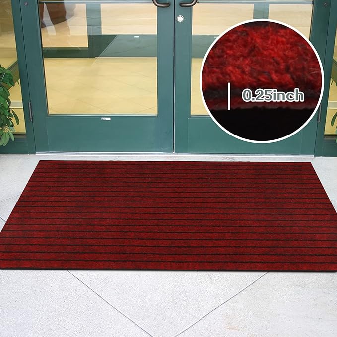 Custom Size Runner Rug 3 ft x 64 ft, 2-82ft Carpet Runners Hallway Entryway Kitchen Garage Laundry Room Area Rugs with Non-Slip Rubber Backing, Red with Black Stripe