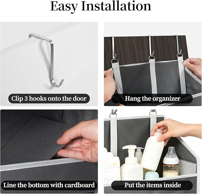 Over the Door Organizer with 5 Large Pockets and 10 Mesh Side Pockets, Hanging Organizer with Clear Windows 44 lbs Weight Capacity for Bedroom, Bathroom, Pantry, Nursery Dark Gray