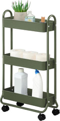SunnyPoint Slim Rolling Storage Cart, 3 Tier Bathroom Storage Organizer Bathroom, Laundry Utility Cart (Army)