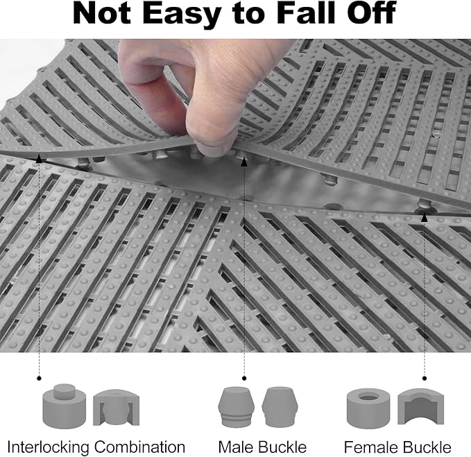 ToLanbbt Modular Interlocking Cushion 12P 11.8" x 11.8" Interlocking Rubber Floor Drain Holes Non-Slip Splicing Drainage Mats for Deck, Shower, Kitchen, Drain Pool, Sauna Bath (Grey, 1 Rows Dots)