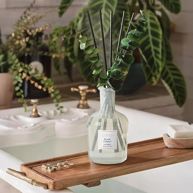 COCORRÍNA Black Forest Reed Diffuser – 6.76 oz Essential Oil with 8 Reeds & Real Eucalyptus Sticks, Home Fragrance for Bedroom or Bathroom Décor