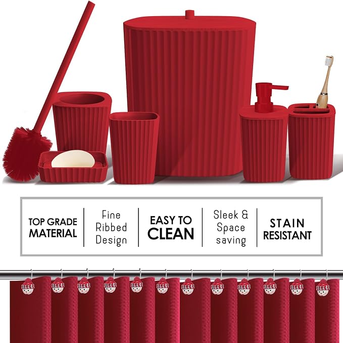 Clara Clark Bathroom Set - Christmas Bathroom Accessories Set, 27PC Bathroom Accessory Set, Christmas Bathroom Sets with Bathroom Rugs, Adhesive Corner Shower Caddy Hanging, Toilet Brush & Trash Can