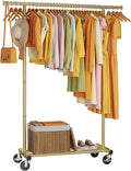 HYSEYY Clothes Rack, Clothing Rack for Hanging Clothes, Rolling Garment Rack Sturdy Coat Rack Portable Wardrobe Rack Metal Closet Rack for Bedroom Laundry Living Room, Gold