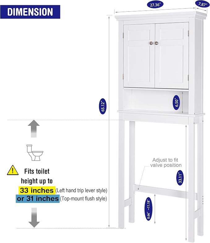 Spirich Over The Toilet Storage Cabinet, Bathroom Shelf Over Toilet, Space-Saving Over Toilet Bathroom Organizer, White