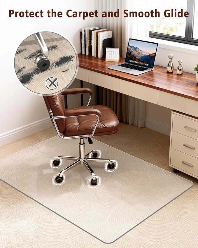 Soimeat Hard Frosted Office Chair Mat for High Pile Carpet and Hardwood Floor, 35.4" x 47.2" Anti-Slip Computer Rolling Chair Mat, Heavy Duty Chair Pad Under Desk Carpeted Floor Protector, 2 PCS
