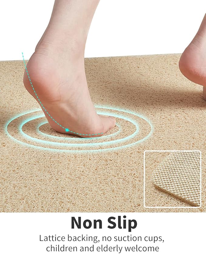 Non Slip Shower Mat, Comfortable Bath mat for Textured Surface,Quick Drying Easy Cleaning Shower Floor Mat for Wet Area,Without Suction Cups Beige 24 x 24
