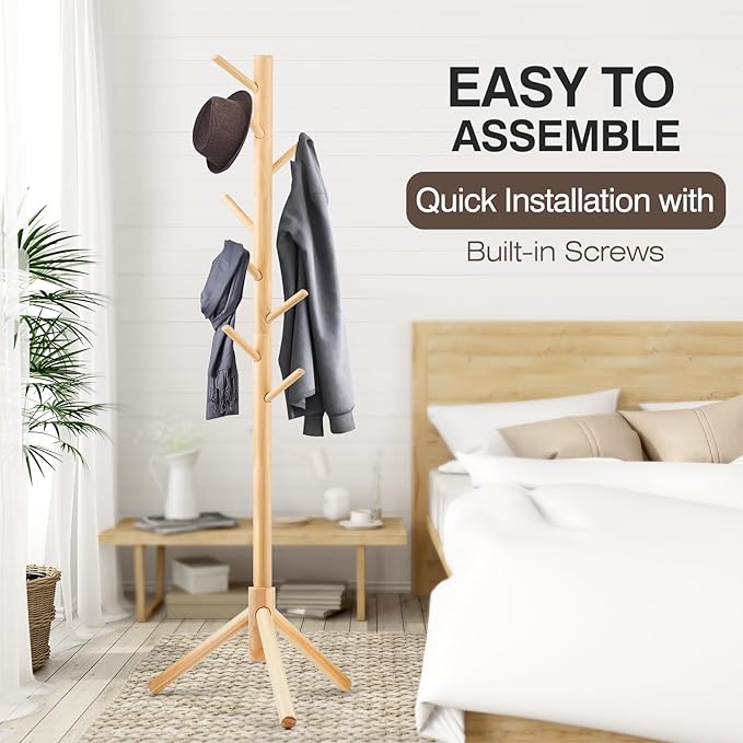 WANGMUXIA 2 PCS Coat Rack, Freestanding Coat Rack with 8 Hooks and 3 Adjustable Size Tree Coat Racks for Bedroom, Hallway, Entrance, Office, for Hats, Coats, Scarves, Handbags