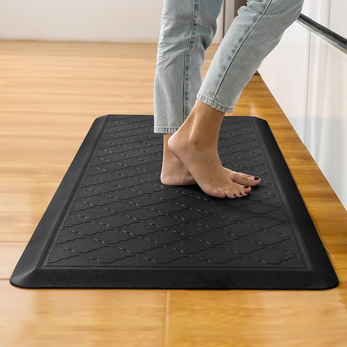 24 x 60 Inch Extra Support Anti Fatigue Comfort Kitchen Mat, Waterproof Long Kitchen Runner, Non-Slip Standing Desk Mat, Commercial Pads for Offices, Home, Garages (Barcelona Black, 24'' x 60'')