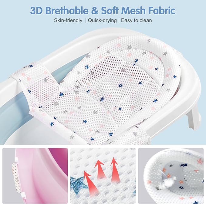 Colorlife Baby Bath Seat Support Net Infant Bathing Seat Support Mat, Adjustable Comfortable Non-Slip Three-Pointed Baby Shower Net Bathtub Sit Up Mesh for Newborn 0-12 Months-White(No Bathtub)