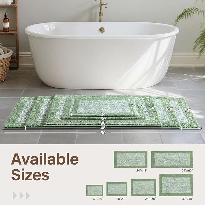 Bathroom Rugs 24x17 Non Slip Washable, Green Bath Mat for Bathroom Floor Tub, Soft Absorbent Quick Dry Mats for Shower, Bathtub,Home Decor
