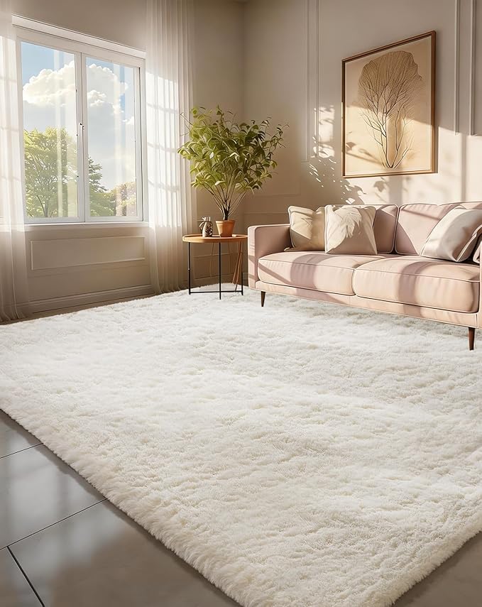 Ophanie 6x9 Area Rugs, Upgrade Non-Slip Fluffy Soft Rugs for Living Room, Large Shag Ivory Fuzzy Plush Rug, Shaggy Big Carpets for Bedroom, Kids Boys Girls Dorm Nursery Home Decor Aesthetic