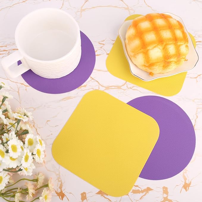 LUTER 4pcs Jar Opener Gripper Pads, Reusable Rubber Jar Grippers Multi-function Bottle Lid Opener for Kitchen Coasters (Yellow, Purple)