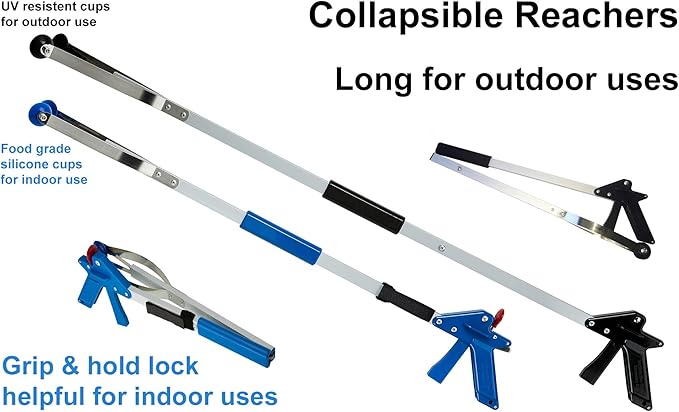 ArcMate 32" EZ Reacher Deluxe Locking Indoor Reacher Grabber, 5-lb. Pickup Capacity & ArcMate 40" EZ Reacher Suction Cup Reacher for Indoor/Outdoor Use, Pack of 2 Reachers