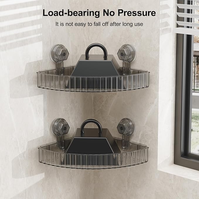 Shower Caddy Suction Cup Bathroom Shower Organizer for Bathroom Storage & Home Decor & Kitchen No Drilling Large Capacity Removable and Reusable Shower Shelves for Inside. (black, corner)