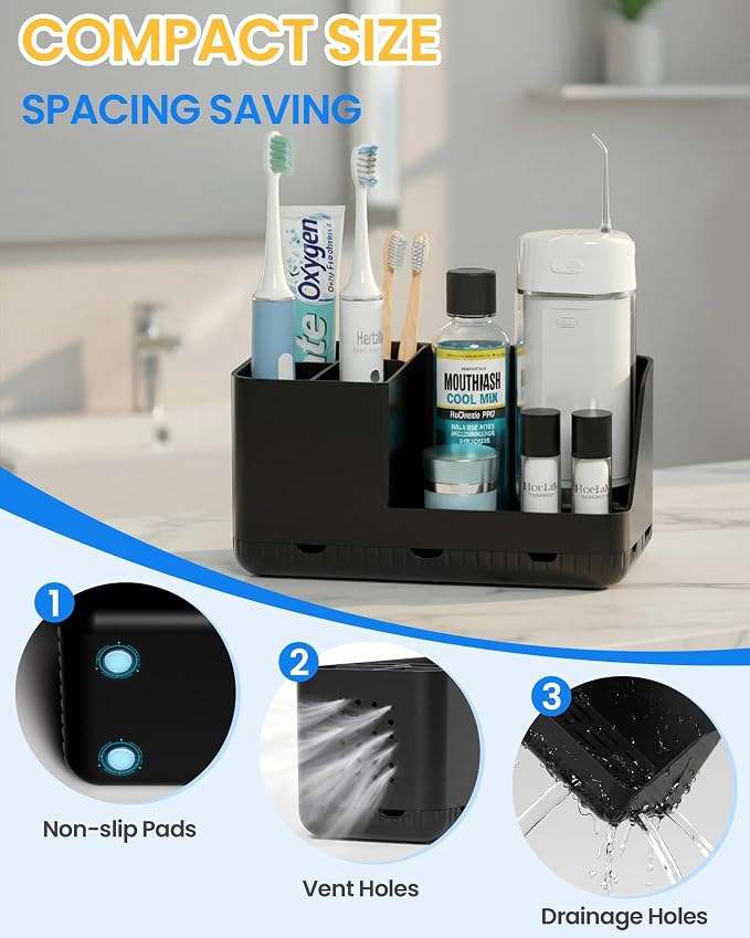 Toothbrush Holders for Bathroom Counter - Detachable Bathroom Organizer and Storage Electric Toothbrush and Toothpaste Holder, Bathroom Decor Accessories for Countertop, Shower, Sink