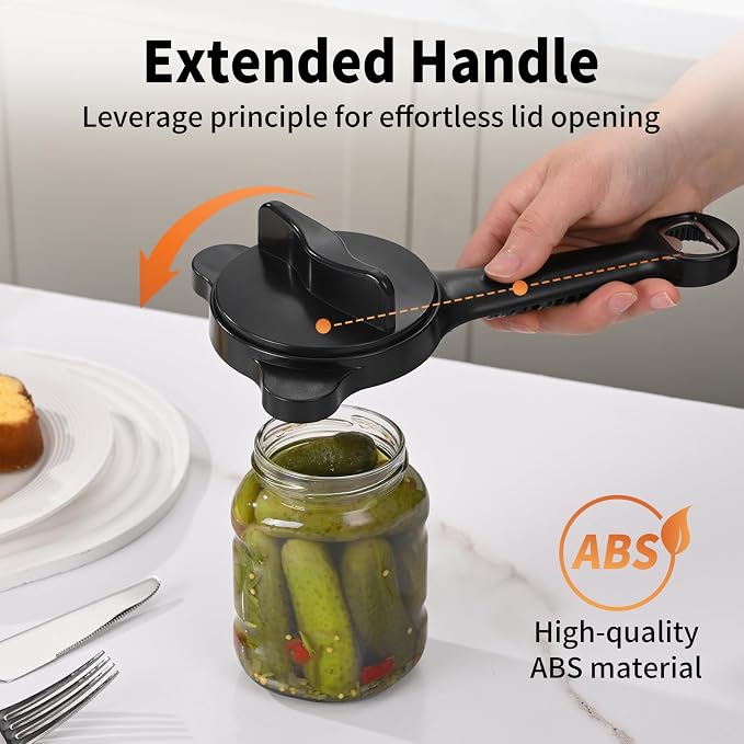 4-in-1 Jar Opener for Seniors with Arthritis – Adjustable Stainless Steel Lid Remover & Can Opener for Weak Hands, Fits All Jar Sizes & Bottle Caps, Makes Opening Easy – Kitchen Must-Have