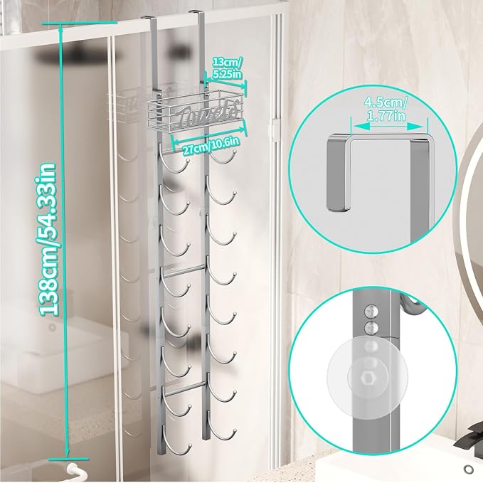 HapiRm Towel Racks for Bathroom Storage - 9 Tier Over The Door & Wall Mount Rolled Towel Storage Organizer Holder with Metal Shelf Basket for Small Bathroom, Camper, Rv - Sliver, Patented