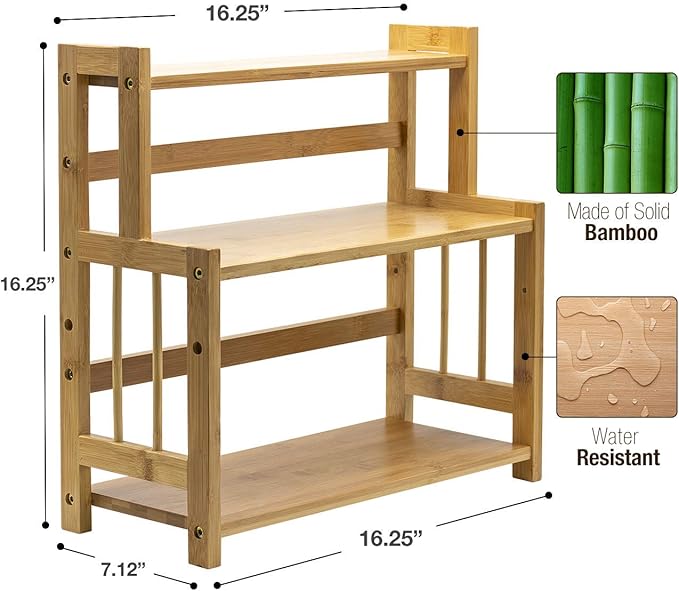 Sorbus Kitchen Countertop Organizer Bamboo Wooden Counter Storage Shelf Rack for Spice, Soap, Skin Care, Makeup Display Stand, Bathroom Shelves, Vanity, Office (3-Tier)