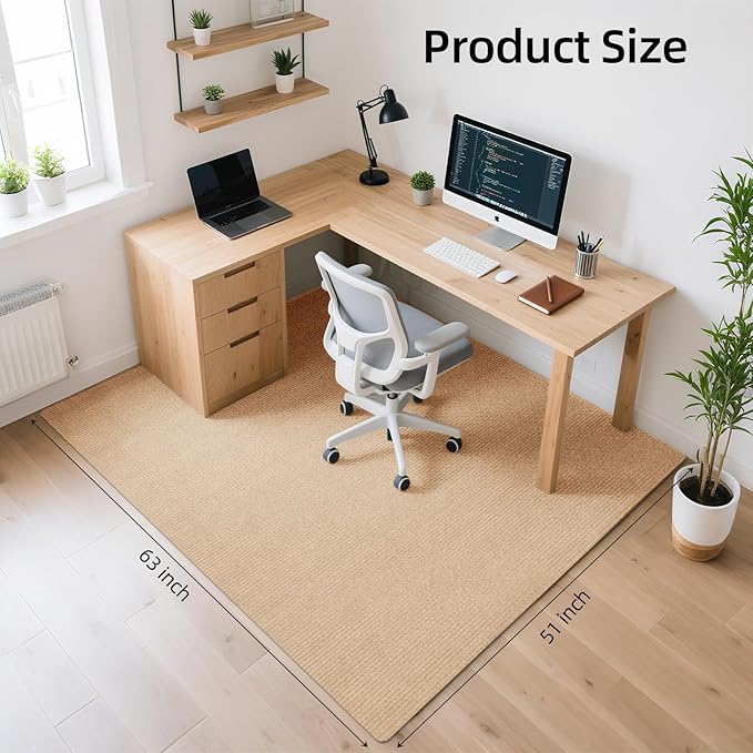 Office Chair Mat for Hardwood Floors 63" x 51", Durable Non-Slip Large Tile Floor Protector, Anti-Scratch Thick Heavy-Duty Recyclable Gliding Desk Mats for Computer Rolling Chairs, Camel Color