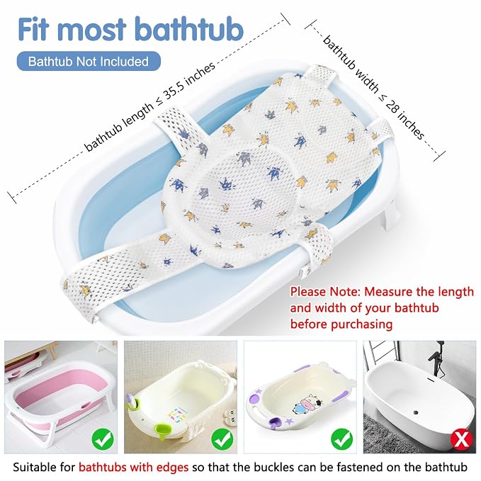 Colorlife Baby Bath Seat Support Net Infant Bathing Seat Support Mat, Adjustable Comfortable Non-Slip Five-Pointed Baby Shower Net Bathtub Sit Up Mesh for Newborn 0-12 Months-Crown(No Bathtub)