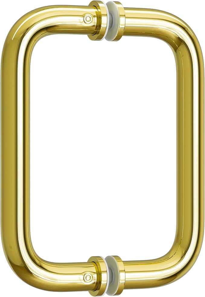 Ranbo Polished Gold 6" （CTC） Tubular Back-to-Back Shower Door Handle，3/4" Diameter Pull Handles with Metal Washers, for 1/4"- 1/2" Thick Glass and 1-3/8" - 2-1/6" Thick Wooden or Metal Doors