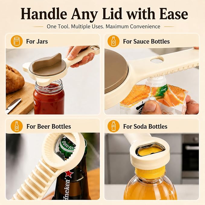 Jar Opener for Weak Hands & Arthritis, Adjustable Can Opener Top Rated for Seniors, with Magnetic Hooks, Easy Grip Opener
