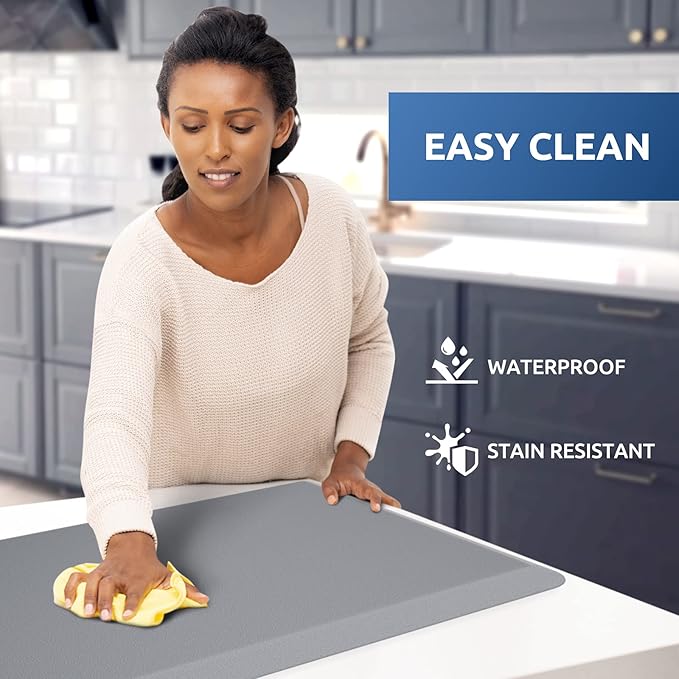 KitchenClouds Kitchen Mat Cushioned Anti Fatigue Kitchen Rug 17.3"x60" Water Resistant Non Slip Kitchen Rugs and Mats Standing Desk Mat Comfort Floor Mats for Kitchen House Sink Office (Grey)