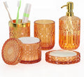 Orange Glass Bathroom Accessories Set 5 Pcs, Orange Bathroom Set, Soap Dispenser and Toothbrush Holder Set, Qtip Holder Set, Vintage Bathroom Sink Set, Cute Bathroom Decor