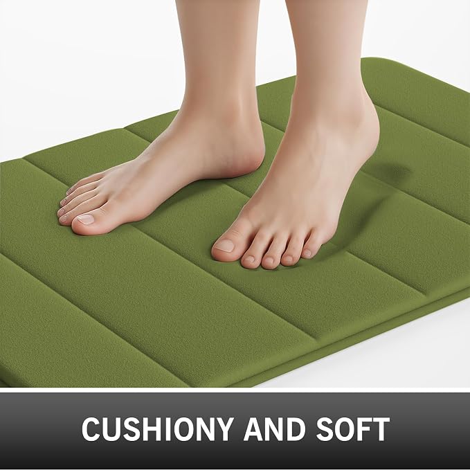 RUN HELIX Bathroom Rugs Set 2 Piece Memory Foam Bath Non-Slip Bath Mat,Washable Room Mats,Absorbent Shaggy Rugs Super Soft Kitchen Mats, Batroom Carpets for Bathroom,Tub,Shower Home Decor（Green）