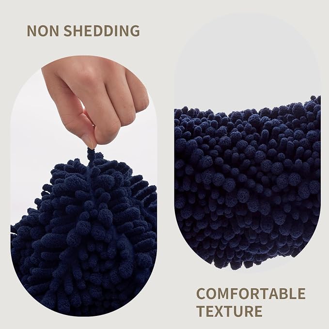 Toilet Rugs U-Shaped Mat 24x24, Contour Bathroom Mat - Ultra Soft & Absorbent Chenille, Quick-Dry, Machine Washable with Non Slip Barrier Backing, Navy Blue