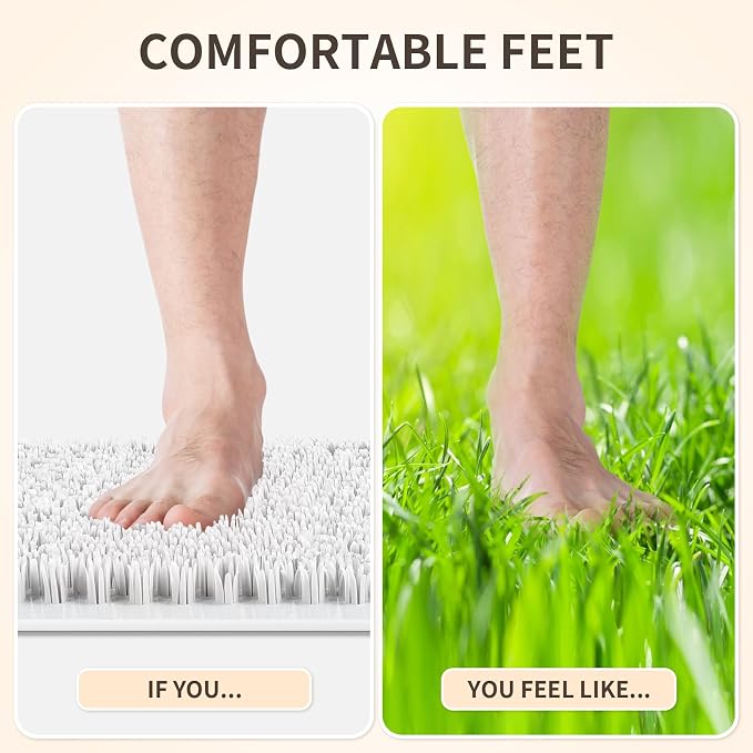 Yolife Shower Foot Scrubber Mat, Anti-Slip Bath Mat with Scrub Bristles, Soft Shower Foot Massager with Strong Suction Cups for Soothe Achy Feet (White, 27.5" x 15.7")