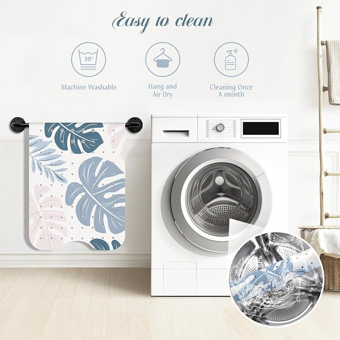 SHUCHING Blue Bath Mat for Tub Non Slip-40 X 16 Inch, Boho Leaf Non Slip Bathtub Mat for Elderly Mold Free, Long Shower Mat for Inside Shower, Machine Washable