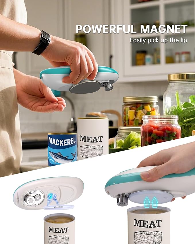 CIRCLE JOY Electric Can Opener, One-Touch Automatic Can Opening with Smooth Edges, Food Safety Handheld Battery-Operated Can Opener for Kitchen and Seniors, Green