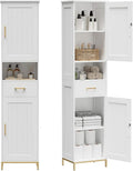 Homhedy 67" H Bathroom Storage Cabinet, Tall Storage Cabinet with Adjustable Shelves, Freestanding Cabinet with Doors and Drawer, Narrow Cabinet for Bathroom, Living Room, Kitchen, Dining Room, White