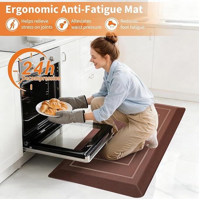 UKISS 9/10"" Extra Thick Cushioned Anti Fatigue Kitchen Mat, Waterproof High Density Foam Standing Desk Mat, Non-Slip Ergonomic Comfort Mat for Kitchen, Office,Workstation Black (Brown, 20" X 39")