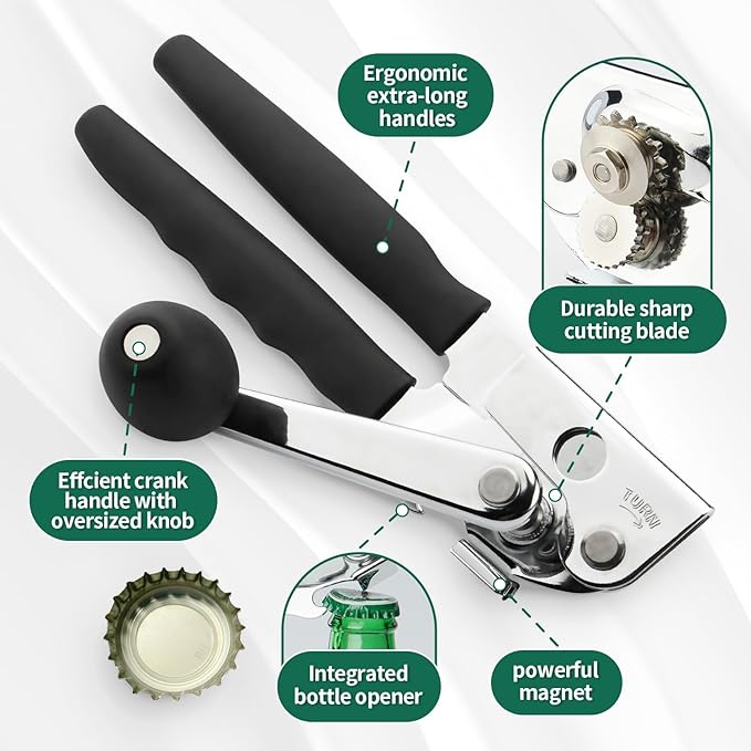 Manual Can Opener Heavy Duty Stainless Steel Commercial Can Opener Handheld Smooth Edge for Seniors for Kitchen Restaurant for Big Cans