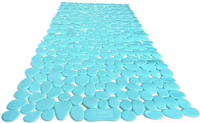 “Pebbles” Non-Slip Bathtub/Shower Mat 27.5”x14” Rectangular, Non-Toxic, Safe, Clean, Machine-Washable, Superior Grip & Drainage, Vinyl, for Smooth Floors ONLY, Opaque Aqua