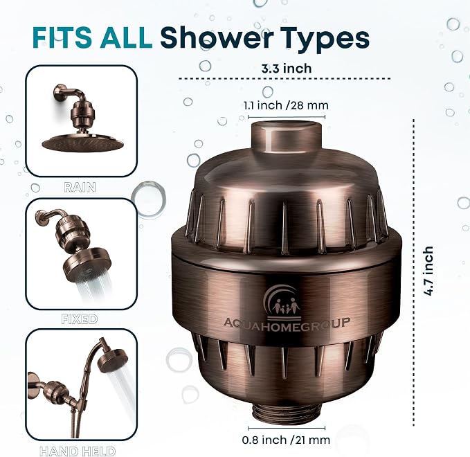 AquaHomeGroup 20 Stage Shower Head Filter with Vitamin C E A - High Output Filters to Reduce Chlorine - 2 Cartridges Included - Consistent Flow Showerhead Filter