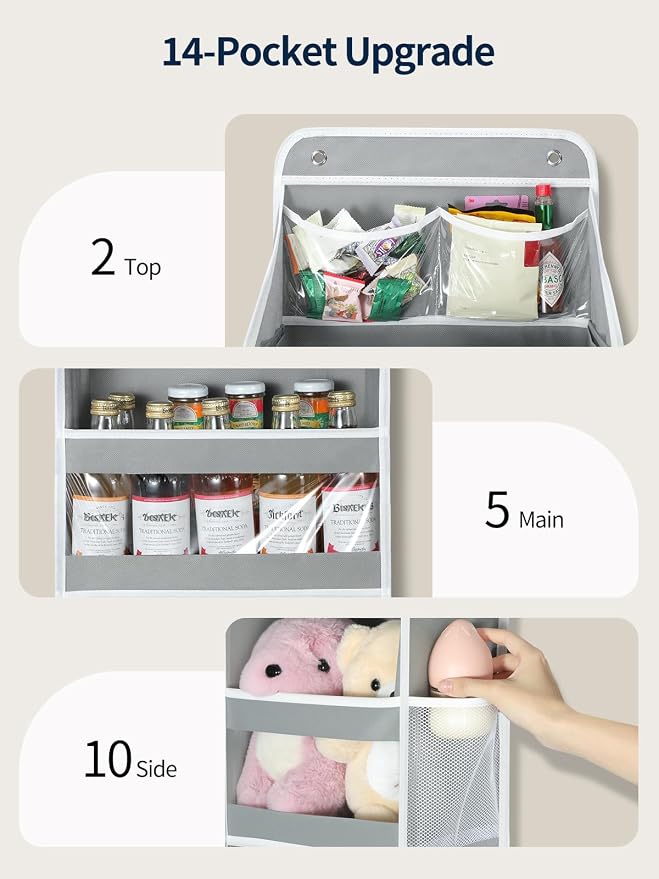 Yecaye 6 Tier Over the Door Organizer, Swing-proof Door Organizer Hanging with Clear PVC Windows, Behind the Door Storage for Bedroom Nursery Closet Laundry Pantry Bathroom, Grey