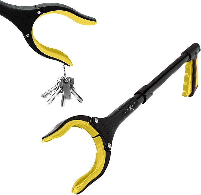 Grabber Reacher Tool 19 Inch Long, Foldable Pick Up Stick - Strong Grip Magnetic Tip - Heavy Duty Trash Picker Claw Reacher Grabber Tool Elderly Wheelchair Mobility Aid (Yellow)