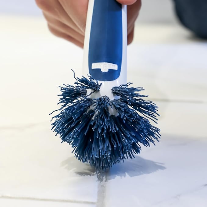 Unger 2-in-1 Grout and Corner Scrubber Brush Tool, Crevice Bathroom Cleaning Supplies for Showers, Door Tracks, Tile, and Bathtubs, Household 360-Degree Scrubbing Power (Pack of 4)