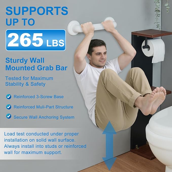 Shower Grab Bar for Wall: 12” ABS Safety Bars for Seniors, Wall Mount Bath tub Handles with Screws & Anchors, Bathroom Support Rails for Pregnant Women & Handicap Users, Toilet & Bathtub Assistance